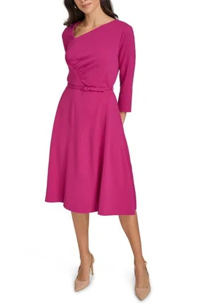 Calvin Klein Asymmetric Neck Belted Fit & Flare Midi Dress