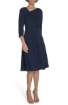 Calvin Klein Asymmetric Neck Belted Fit & Flare Midi Dress In Purple