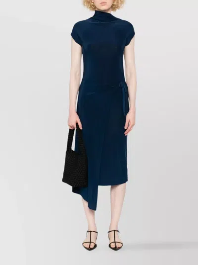 Calvin Klein Asymmetric Wrap Midi Dress In Blue