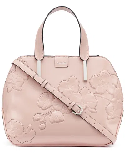 Calvin Klein Audrey Floral Emboss Satchel In Blossom