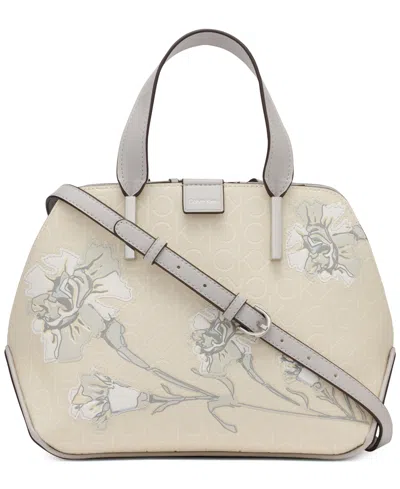 Calvin Klein Audrey Floral Signature Convertible Satchel In Cream Multi