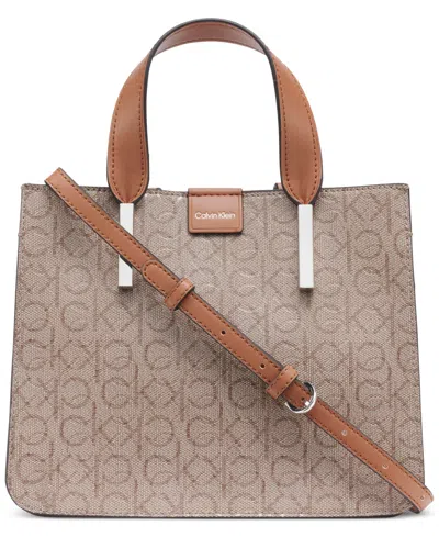 Calvin Klein Audrey Signature Convertible Crossbody In Brown