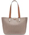 Calvin Klein Audrey Signature Medium Tote Bag In Almond Taupe,caramel
