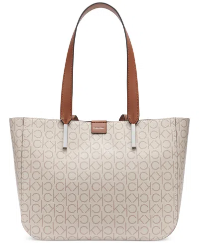 Calvin Klein Audrey Signature Medium Tote Bag In Van Khk,caramel