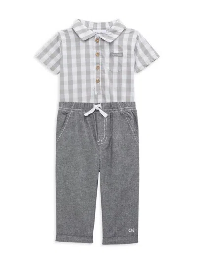 Calvin Klein Baby Boy's 2-piece Gingham Bodysuit & Pants Set In Grey
