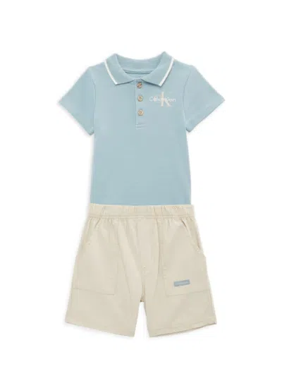 Calvin Klein Baby Boy's 2-piece Logo Bodysuit & Shorts Set In Blue Khaki