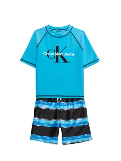 Calvin Klein Baby Boy's 2-piece Logo Swim Set In Blue Multi