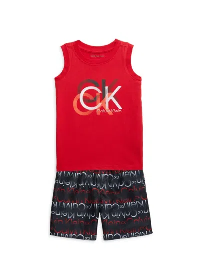 Calvin Klein Baby Boy's 2-piece Logo Swim Set In Red Multi