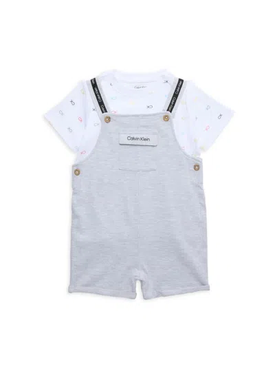 Calvin Klein Baby Boy's 2-piece Logo Tee & Heathered Shortall Set In Grey