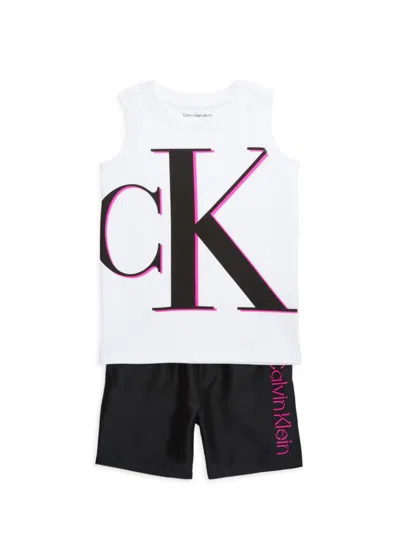 Calvin Klein Baby Boy's 2-piece Logo Tee & Logo Drawstring Shorts Swim Set In Black White