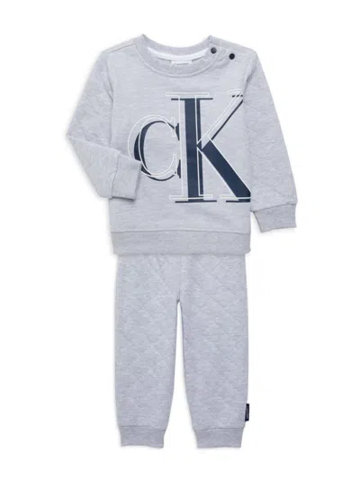 Calvin Klein Baby Boy's 2-piece Quilted Crewneck & Joggers Set In Gray