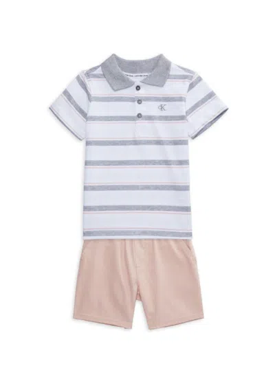 Calvin Klein Baby Boy's 2-piece Striped Polo & Shorts Set In Blue Grey