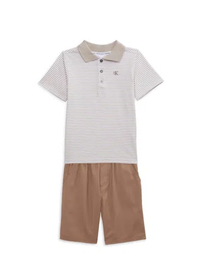 Calvin Klein Baby Boy's 2-piece Striped Polo & Shorts Set In Grey Multi