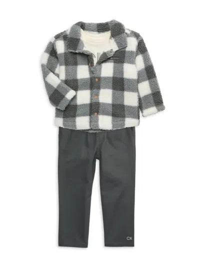 Calvin Klein Baby Boy's 3-piece Faux Fur Jacket, T-shirt & Pants Set In Grey White Plaid