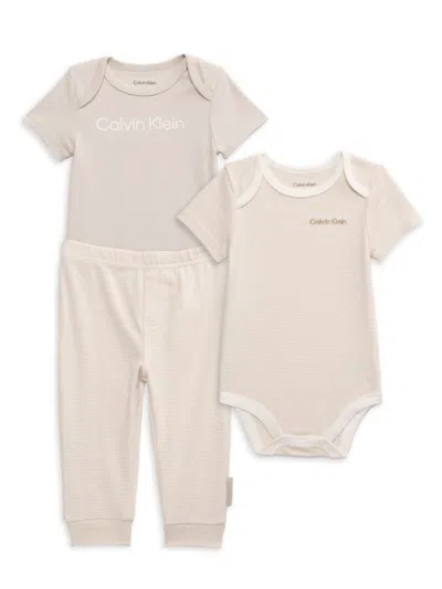 Calvin Klein Baby Boy's 3-piece Logo Bodysuit & Pants Set In Beige Combo