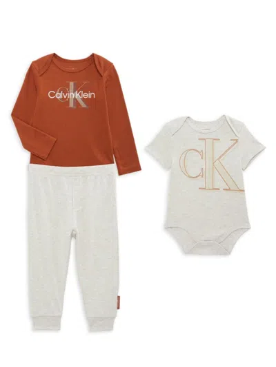 Calvin Klein Baby Boy's 3-piece Logo Tee, Joggers & Logo Sweatshirt Set In Brown