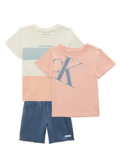 Calvin Klein Baby Boy's 3-piece Logo Tees & Shorts Set In Pink Multi