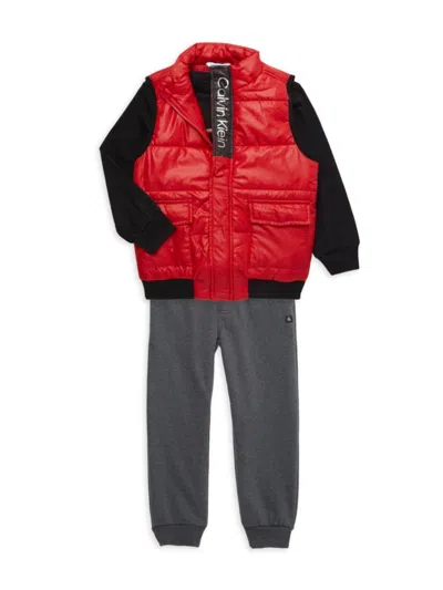 Calvin Klein Baby Boy's 3-piece Vest, Top & Joggers Set In Red