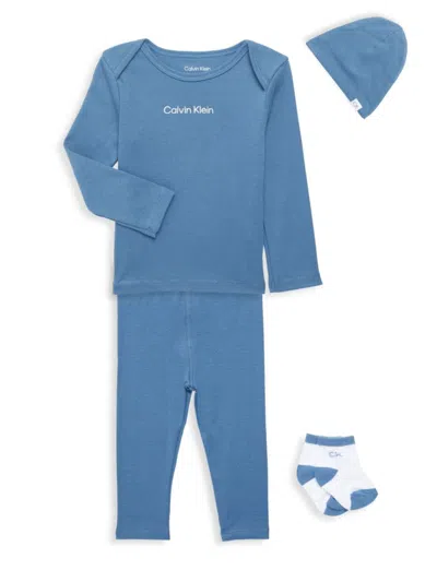 Calvin Klein Baby Boy's 4-piece Logo Cotton Shirt & Pants Set In Blue