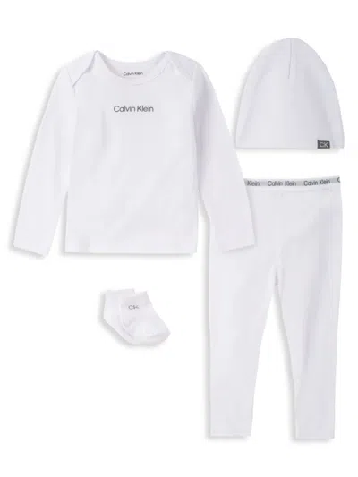 Calvin Klein Baby Boys Or Girls Organic Cotton Layette, 4 Piece Set In White