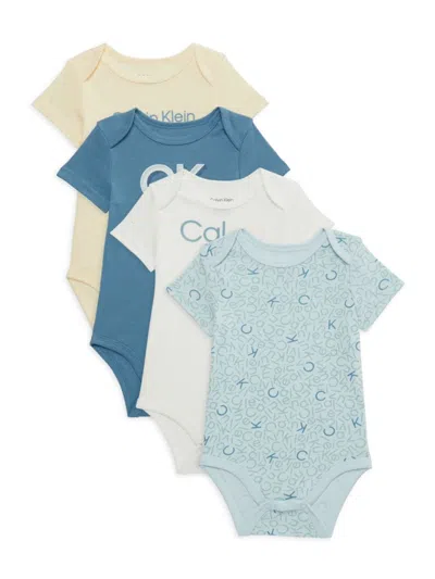Calvin Klein Baby Boy's 4-piece Short Sleeve Bodysuit Set In Beige Multi