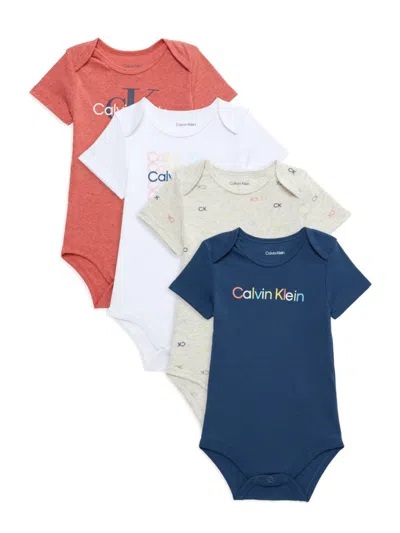 Calvin Klein Baby Boy's 4-piece Short Sleeve Bodysuit Set In Navy Multi