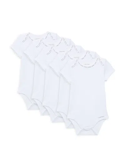 Calvin Klein Baby Boy's 5-pack Logo Trim Cotton Bodysuit In White