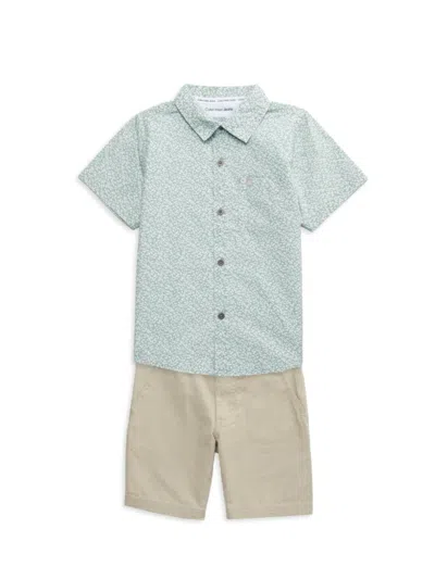 Calvin Klein Kids' Baby Boy's & Little Boy's 2-piece Cotton Shirt & Shorts Set In Green Khaki