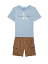 Calvin Klein Baby Boy's & Little Boy's 2-piece Logo T-shirt & Cargo Shorts Set In Light Blue Multi