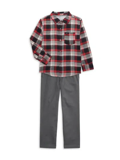 Calvin Klein Kids' Baby Boy's & Little Boy's 2-piece Plaid Shirt & Pants Set In Red Plaid Charcoal