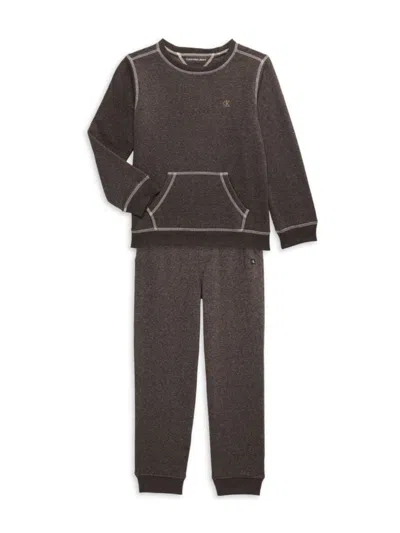Calvin Klein Kids' Baby Boy's & Little Boy's 3-piece Fleece T-shirt, Sweater & Joggers Set In Brown