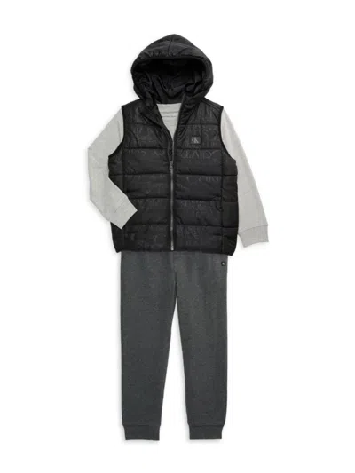 Calvin Klein Baby Boy's & Little Boy's 3-piece Vest, T-shirt & Joggers Set In Black Grey