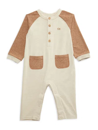 Calvin Klein Baby Boy's Contrast Raglan Sleeve Coverall In Beige