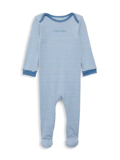 Calvin Klein Baby Boy's Striped Logo Footie In Blue