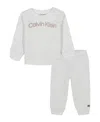 Calvin Klein Baby Boys 2-piece Fleece Semi-snap Sweatsuit And Joggers Set In Gray