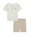 Calvin Klein Baby Boys 2-piece Slub Jersey Henley T-shirt And Tonal Plaid Shorts Set In Vanilla Ice,angel Tan