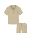 Calvin Klein Baby Boys 2-piece Solid Interlock Polo Shirt And Drawstring Shorts Set In White Pepper