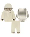 Calvin Klein Baby Boys 3-piece Sherpa Fleece Zip-up Hoodie, Bodysuit And Joggers Set In Brown