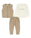 Calvin Klein Baby Boys 3-piece Vest, T-shirt And Joggers Set In Brown