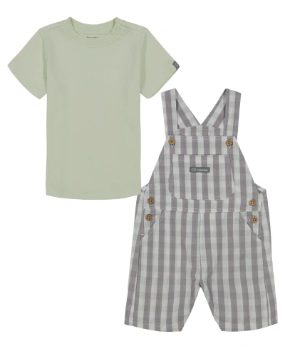 Calvin Klein Baby Boys Check Poplin Shortall And Short Sleeve T-shirt, 2 Piece Set In Grey Multi