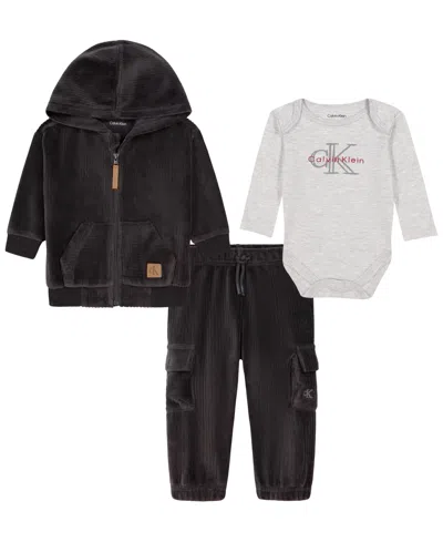 Calvin Klein Kids' Baby Boys' Cotton-blend Zip-up Hooded Jacket, Bodysuit And Joggers, 3-piece Set In Multi