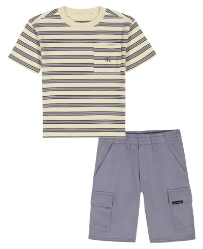 Calvin Klein Baby Boys' Crewneck Striped T-shirt & Cargo Shorts, 2-piece Set In Multi