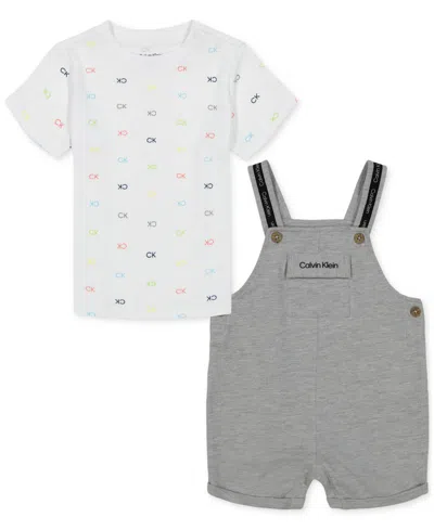 Calvin Klein Baby Boys Logo-print T-shirt & French Terry Logo Shortalls, 2 Piece Set In Assorted