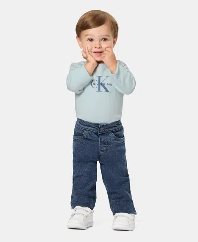 Calvin Klein Baby Boys' Long-sleeve Bodysuit And Pants, 2-piece Set In Blue