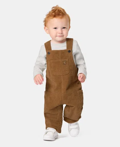 Calvin Klein Baby Boys' Long-sleeve Bodysuit And Sleeveless Overall, 2-piece Set In Brown