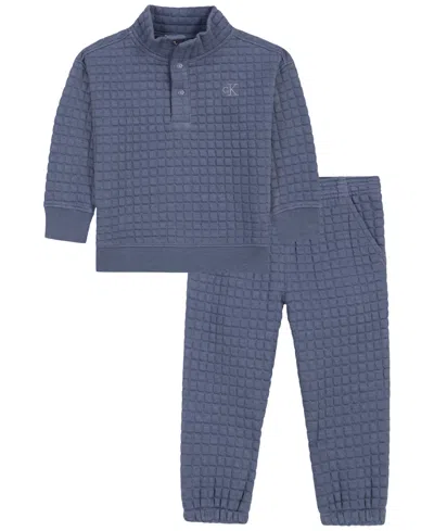 Calvin Klein Kids' Baby Boys' Long-sleeve Mock-neck Top And Joggers, 2-piece Set In Gray