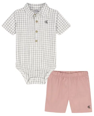 Calvin Klein Baby Boys' Plaid Polo Bodysuit And Twill Shorts, 2-piece Set In Multi