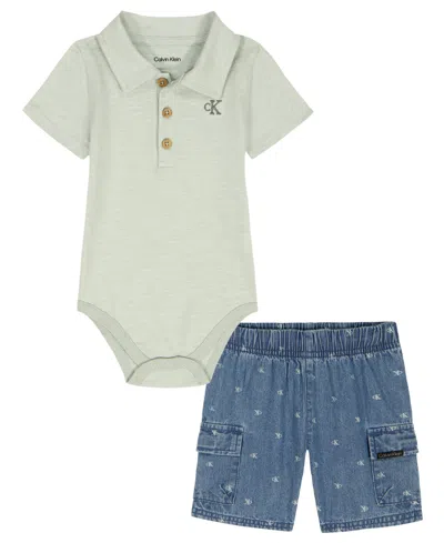 Calvin Klein Baby Boys' Polo Bodysuit & Shorts, 2-piece Set In Blue