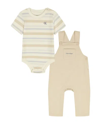 Calvin Klein Baby Boys' Striped Bodysuit And Overall, 2-piece Set In Multi