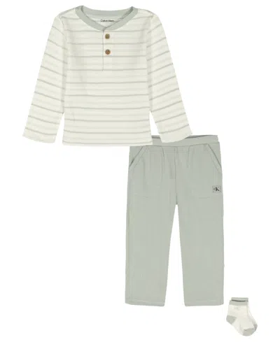 Calvin Klein Baby Boys' Striped T-shirt, Pants And Socks, 3-piece Set In Gray